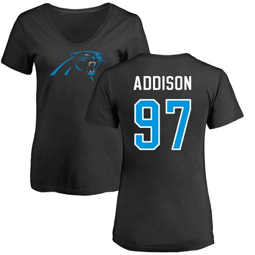 Carolina Panthers Black Women Mario Addison Name and Number Logo Slim Fit NFL Football #97 T Shirt->women nfl jersey->Women Jersey